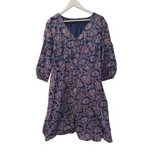 Talbots Dress Size 10 Blue Red White Floral V-Neck Knee Length Womens Summer